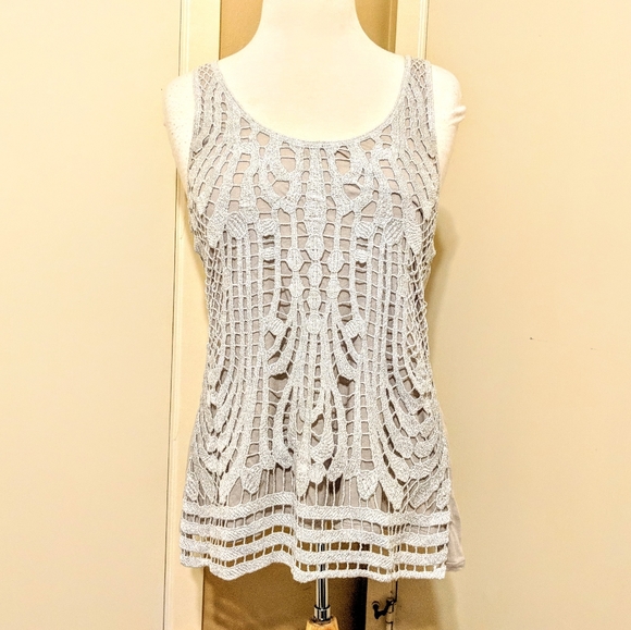 $15 EXPRESS silver and gray knit blouse - Picture 2 of 7